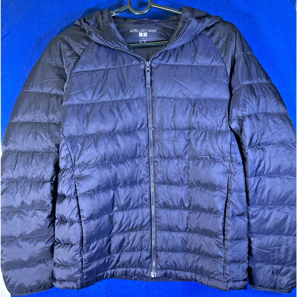 UNIQLO Ultra Light Down Blue Hooded Jacket Puffer Packable Coat womens Small